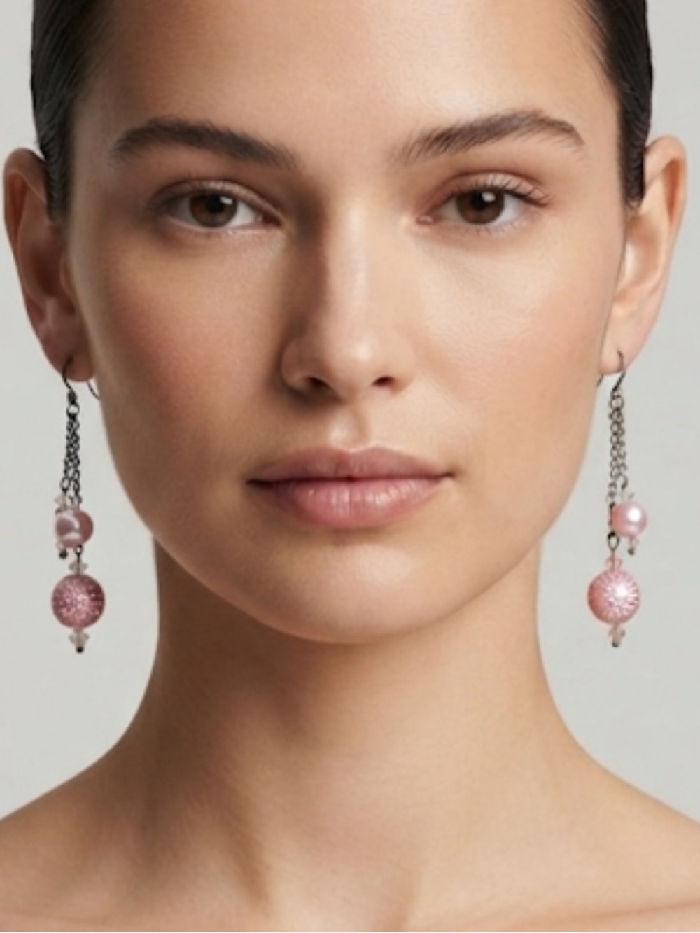 Pink Dangle Bead Drop Earrings - Unbranded
